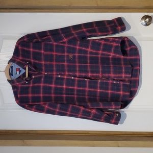Tommy Hilfiger red and black plaid flannel button up long sleeve shirt